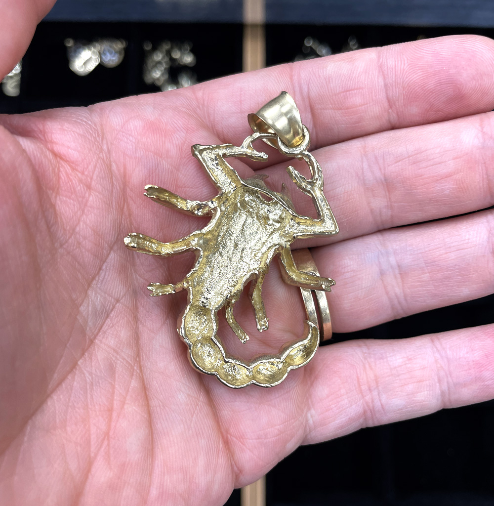10k gold large scorpion pendant 