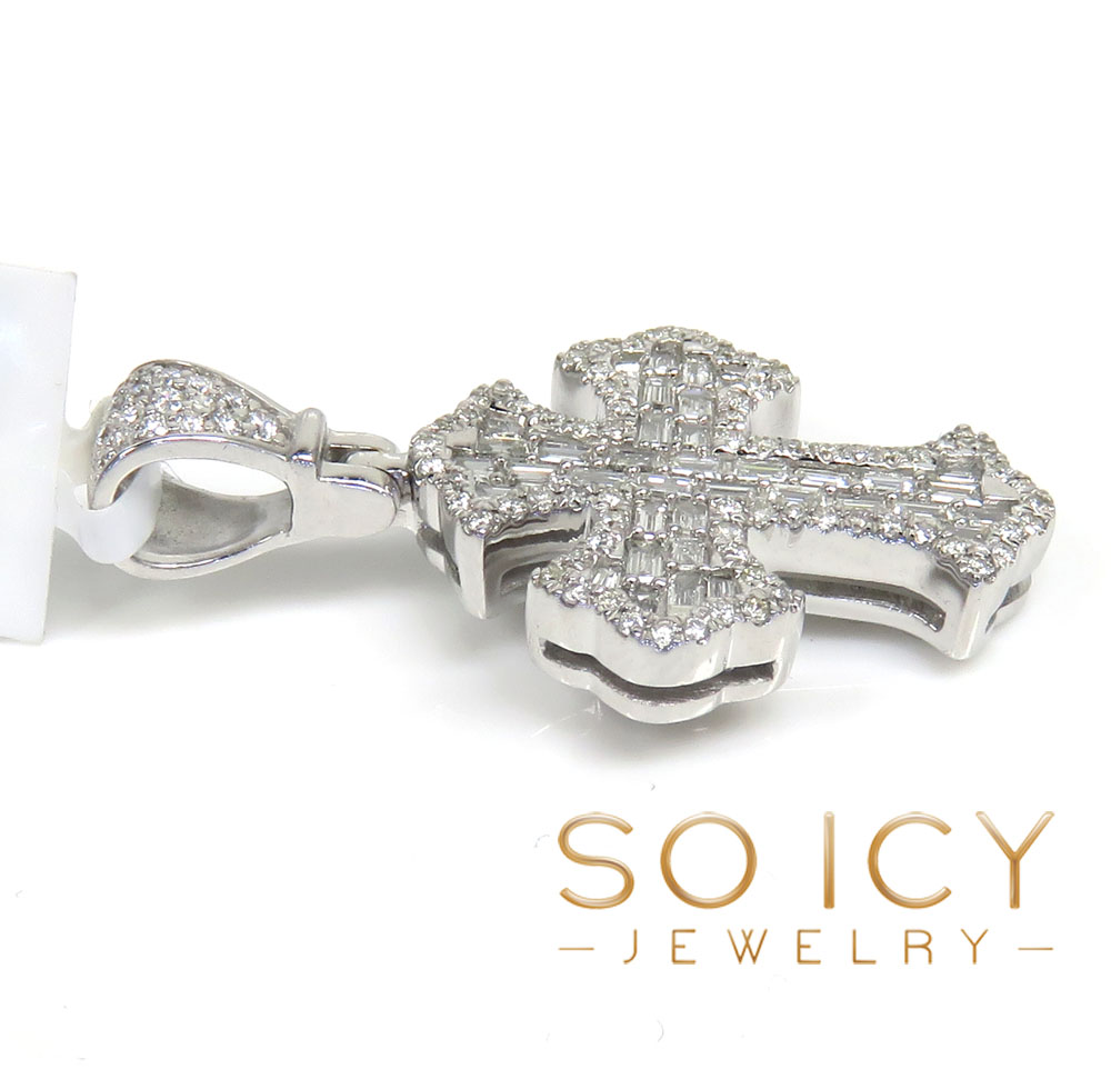 14k white gold round & baguette diamond mini cross 0.52ct