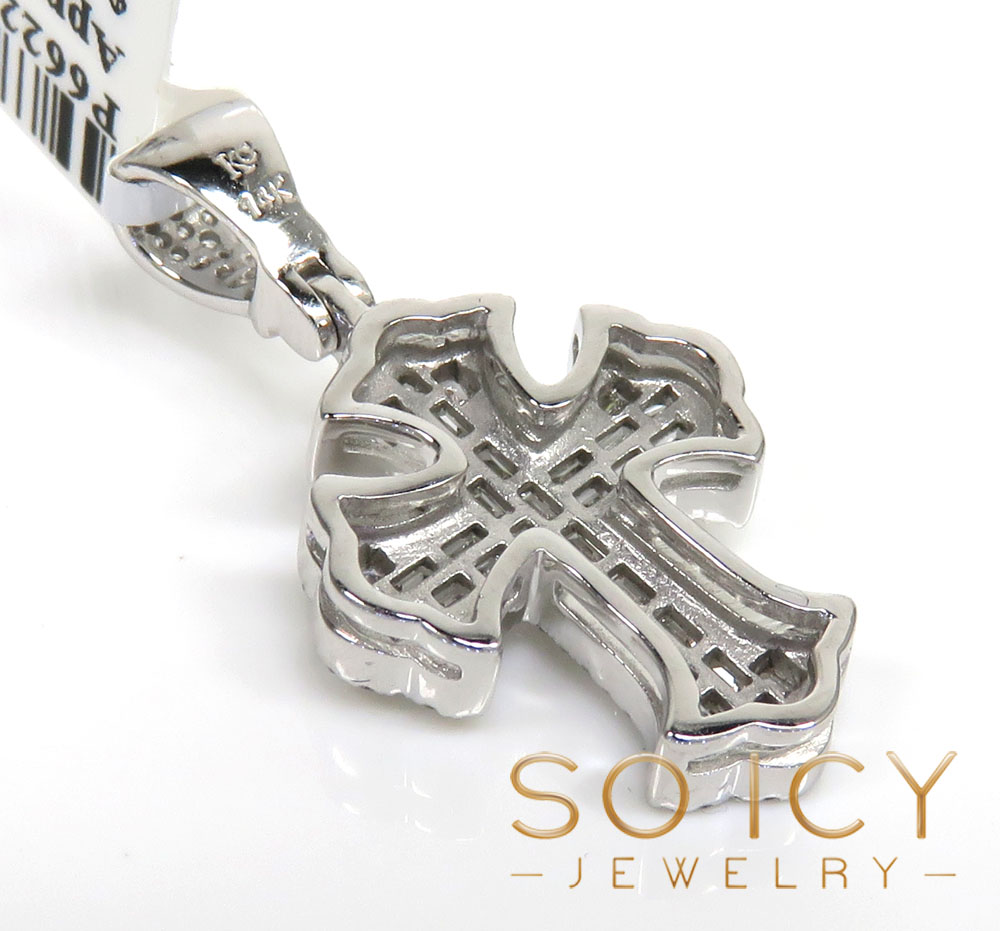14k white gold round & baguette diamond mini cross 0.52ct - Image 5