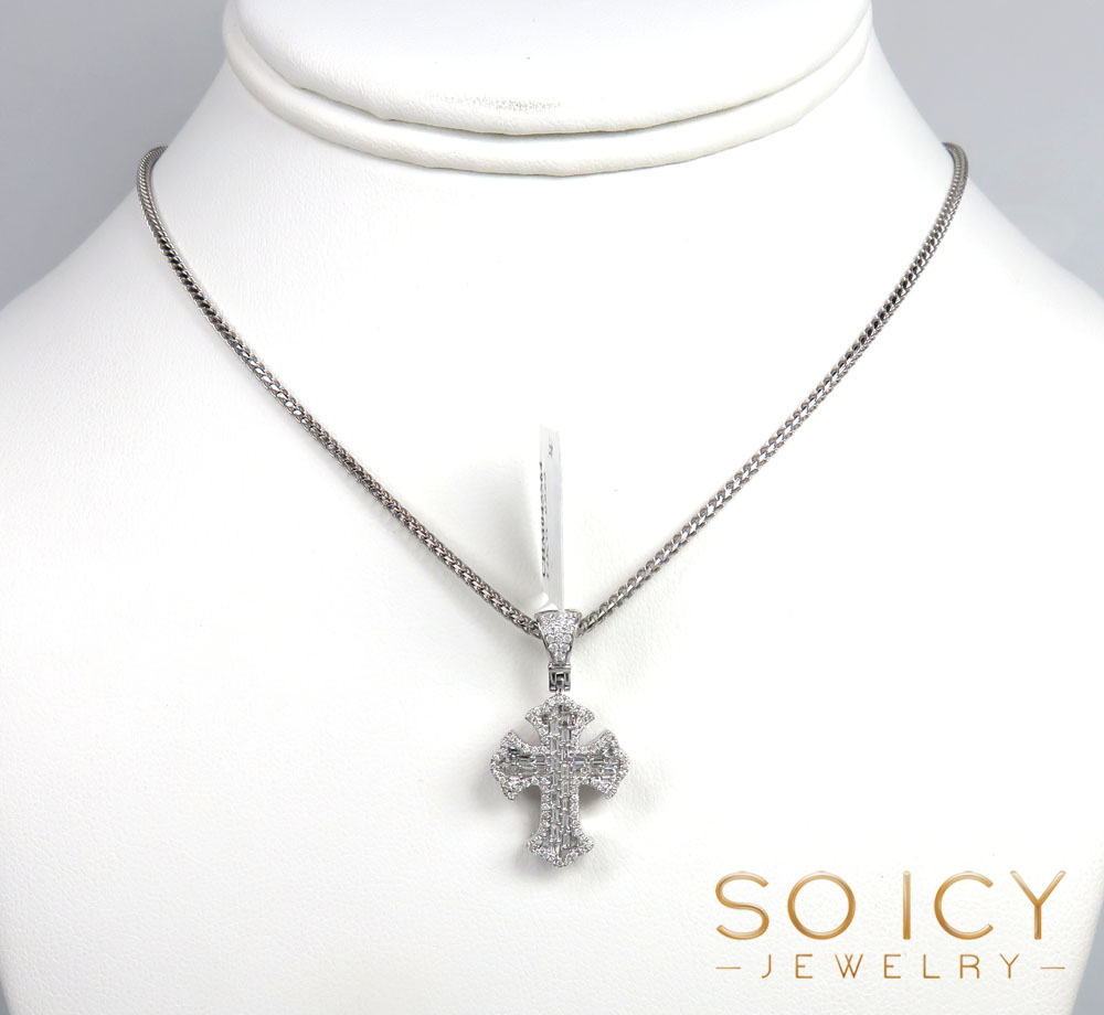 14k white gold round & baguette diamond mini cross 0.52ct - Image 6