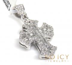 14k white gold round & baguette diamond mini cross 0.52ct