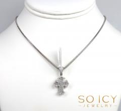 14k white gold round & baguette diamond mini cross 0.52ct