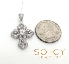 14k white gold round & baguette diamond cross 1.50ct
