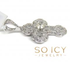 14k white gold round & baguette diamond cross 1.50ct