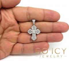 14k white gold round & baguette diamond cross 1.50ct
