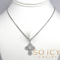 14k white gold round & baguette diamond cross 1.50ct