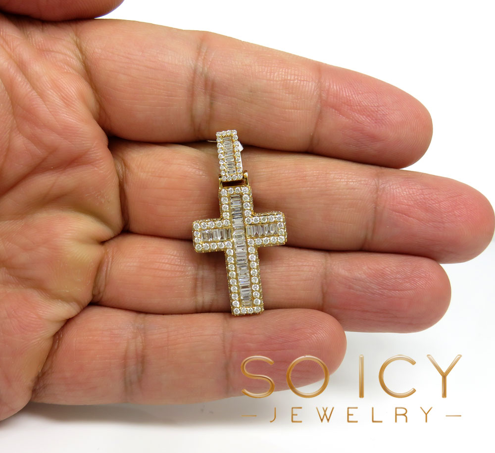 14k yellow gold round & baguette diamond cross 2.14ct - Image 5