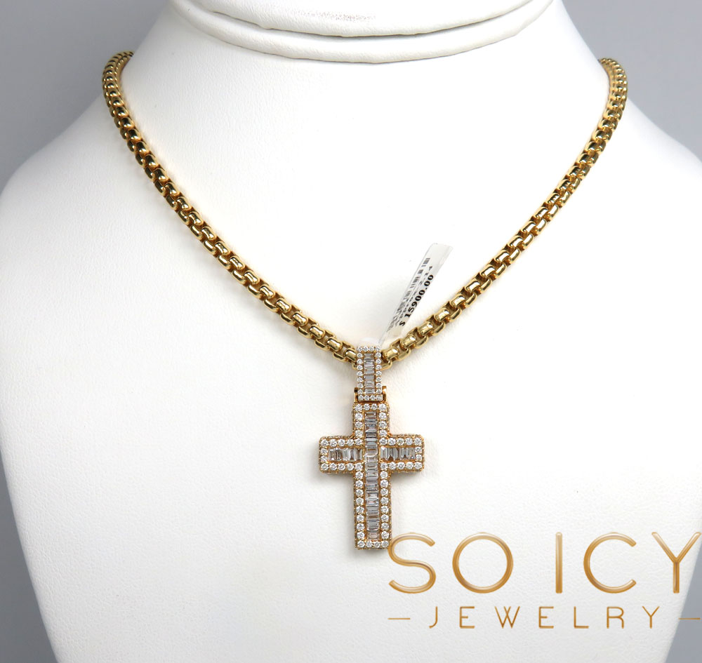 14k yellow gold round & baguette diamond cross 2.14ct - Image 6
