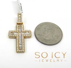 14k yellow gold round & baguette diamond cross 2.14ct