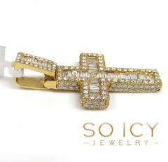 14k yellow gold round & baguette diamond cross 2.14ct