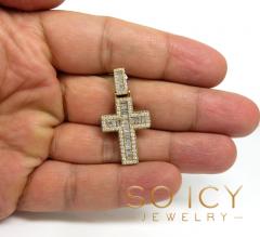 14k yellow gold round & baguette diamond cross 2.14ct
