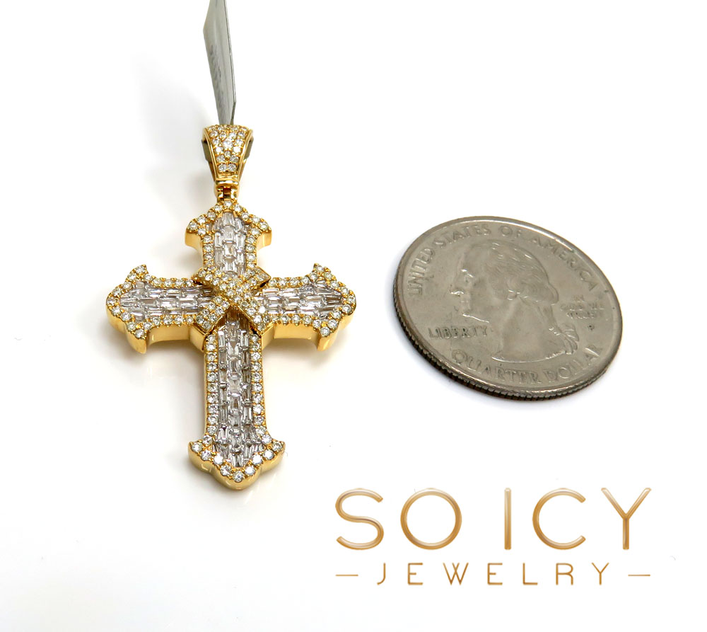10k yellow gold round & baguette diamond cross 1.15ct - Image 2