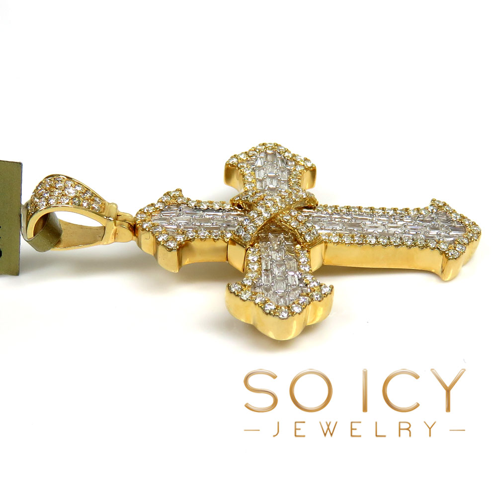 10k yellow gold round & baguette diamond cross 1.15ct