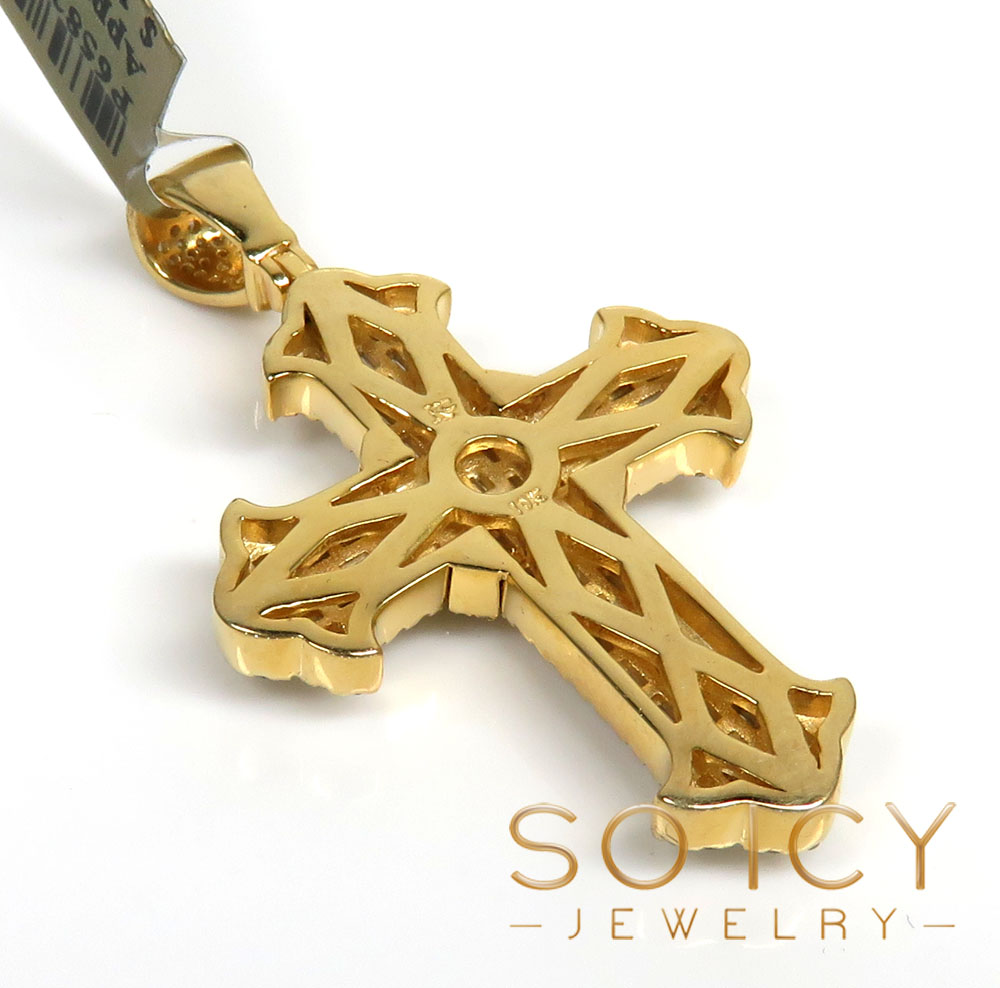 10k yellow gold round & baguette diamond cross 1.15ct