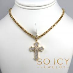 10k yellow gold round & baguette diamond cross 1.15ct