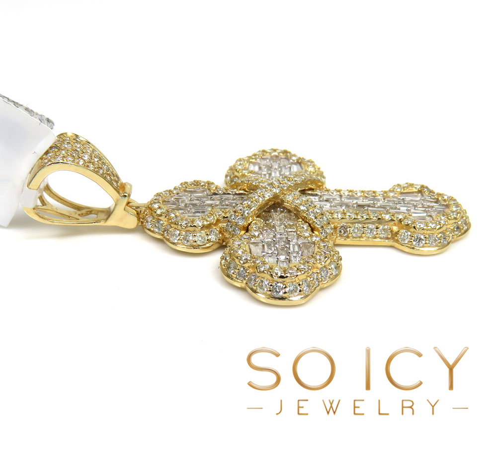 14k yellow gold round & baguette diamond cross 1.90ct - Image 3