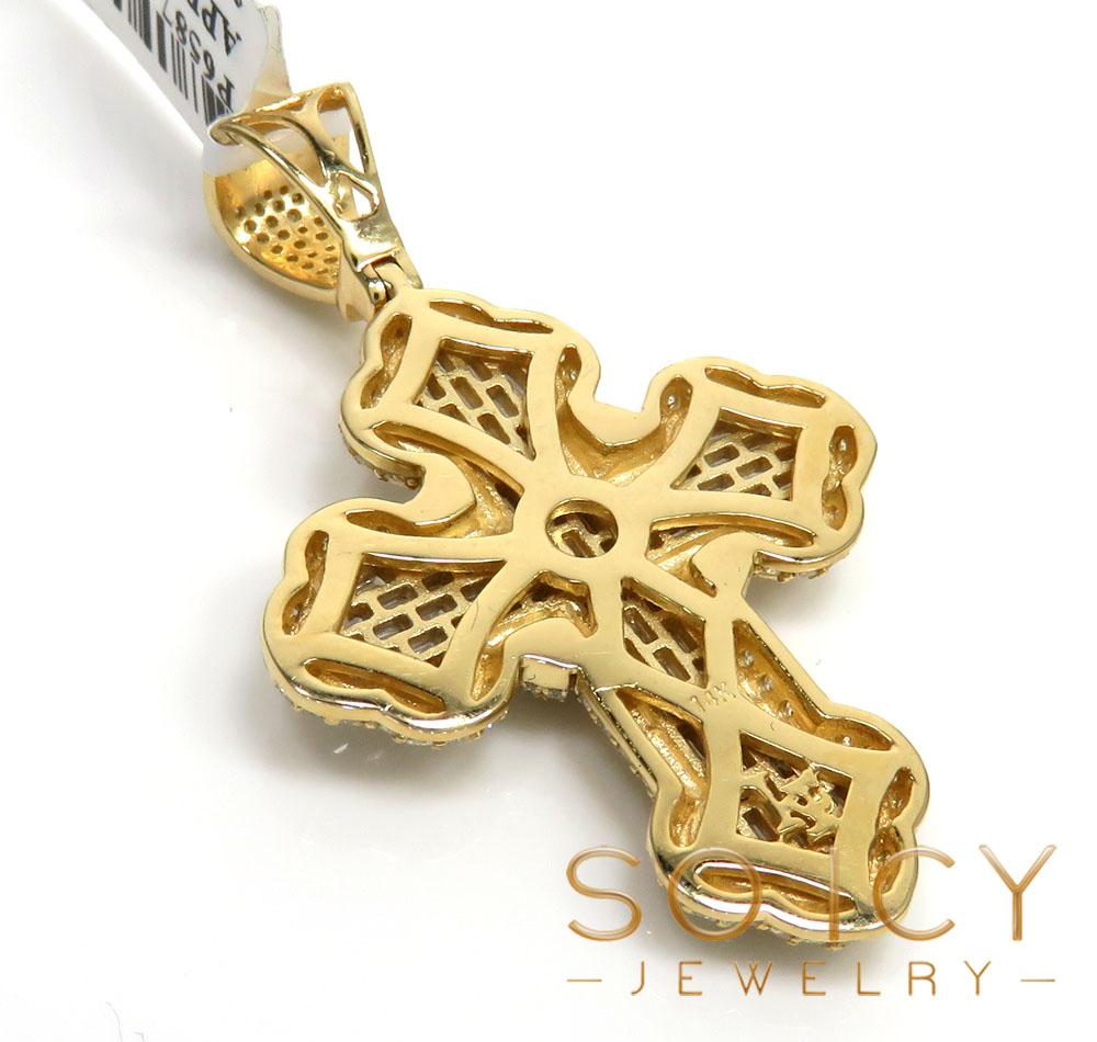 14k yellow gold round & baguette diamond cross 1.90ct