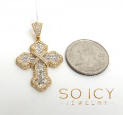 14k yellow gold round & baguette diamond cross 1.90ct