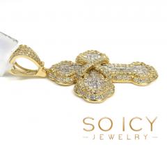14k yellow gold round & baguette diamond cross 1.90ct