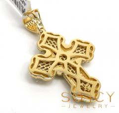 14k yellow gold round & baguette diamond cross 1.90ct