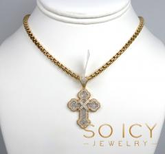 14k yellow gold round & baguette diamond cross 1.90ct