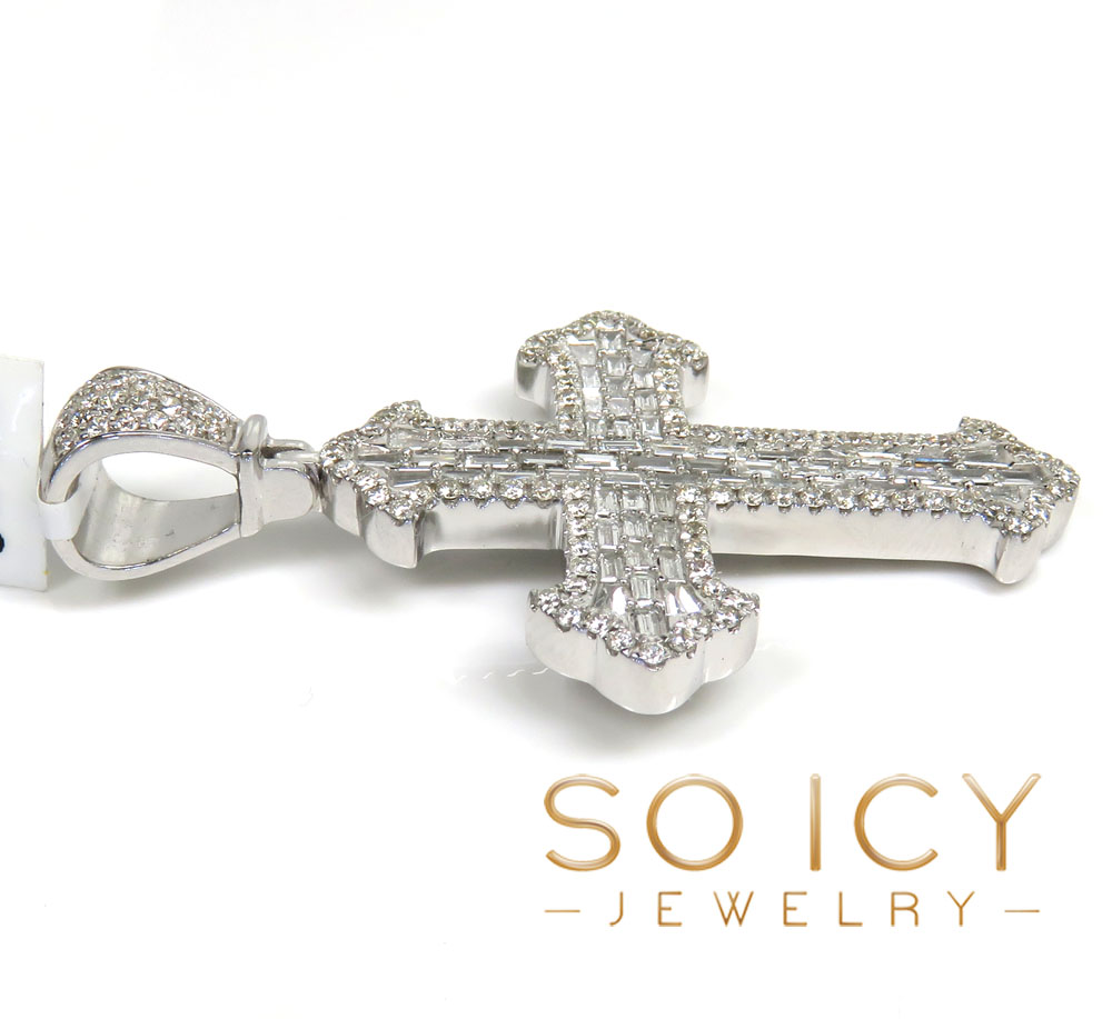 14k white gold round & baguette diamond cross 2.25ct - Image 3