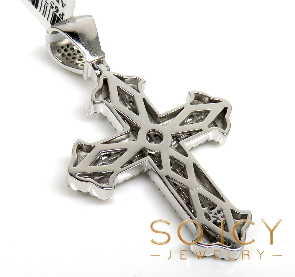 14k white gold round & baguette diamond cross 2.25ct