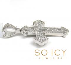 14k white gold round & baguette diamond cross 2.25ct
