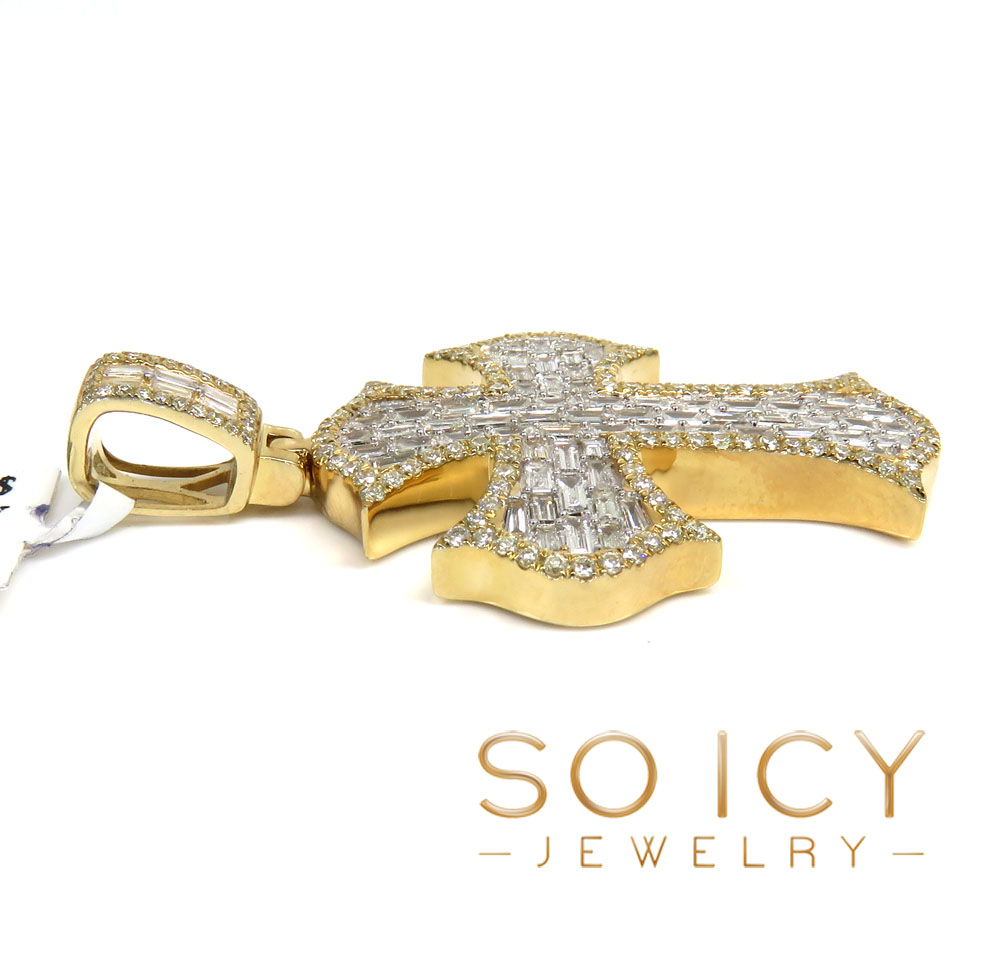 14k gold round & baguette diamond fate cross 1.80ct 