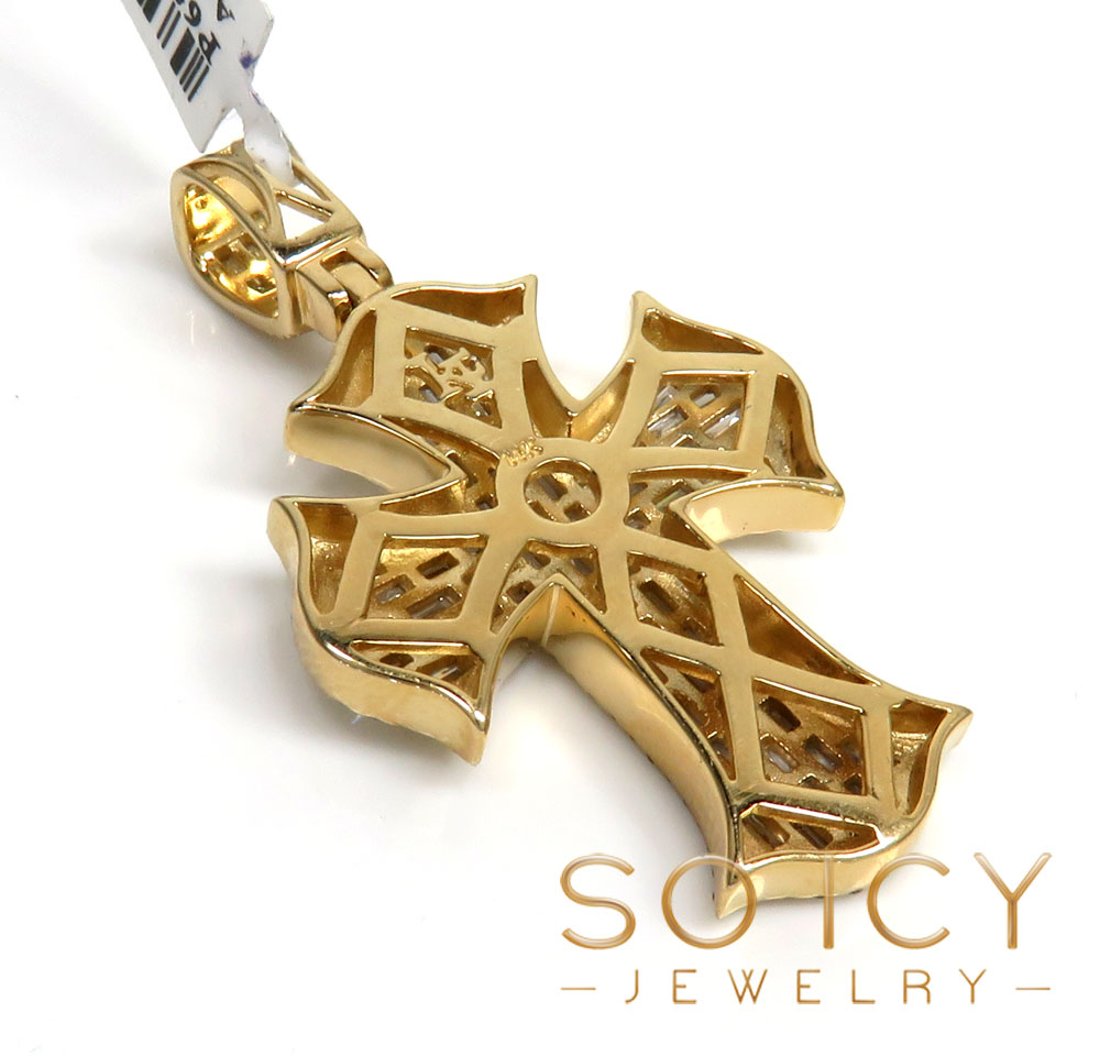 14k gold round & baguette diamond fate cross 1.80ct 