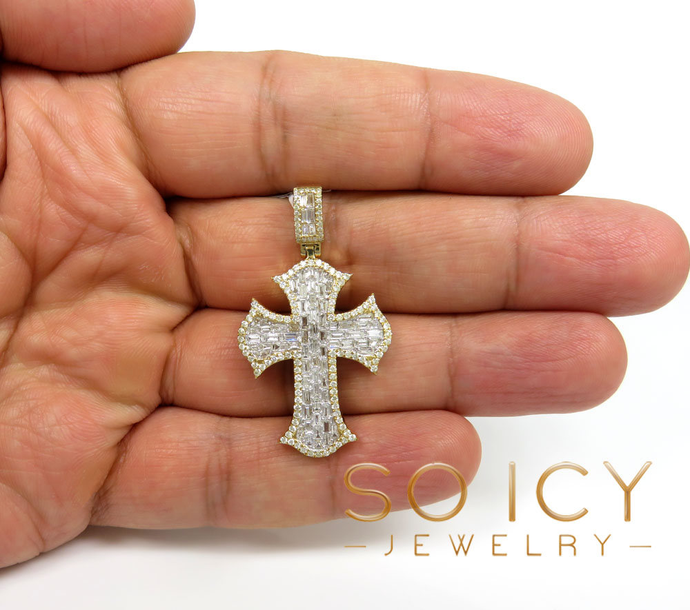 14k gold round & baguette diamond fate cross 1.80ct 