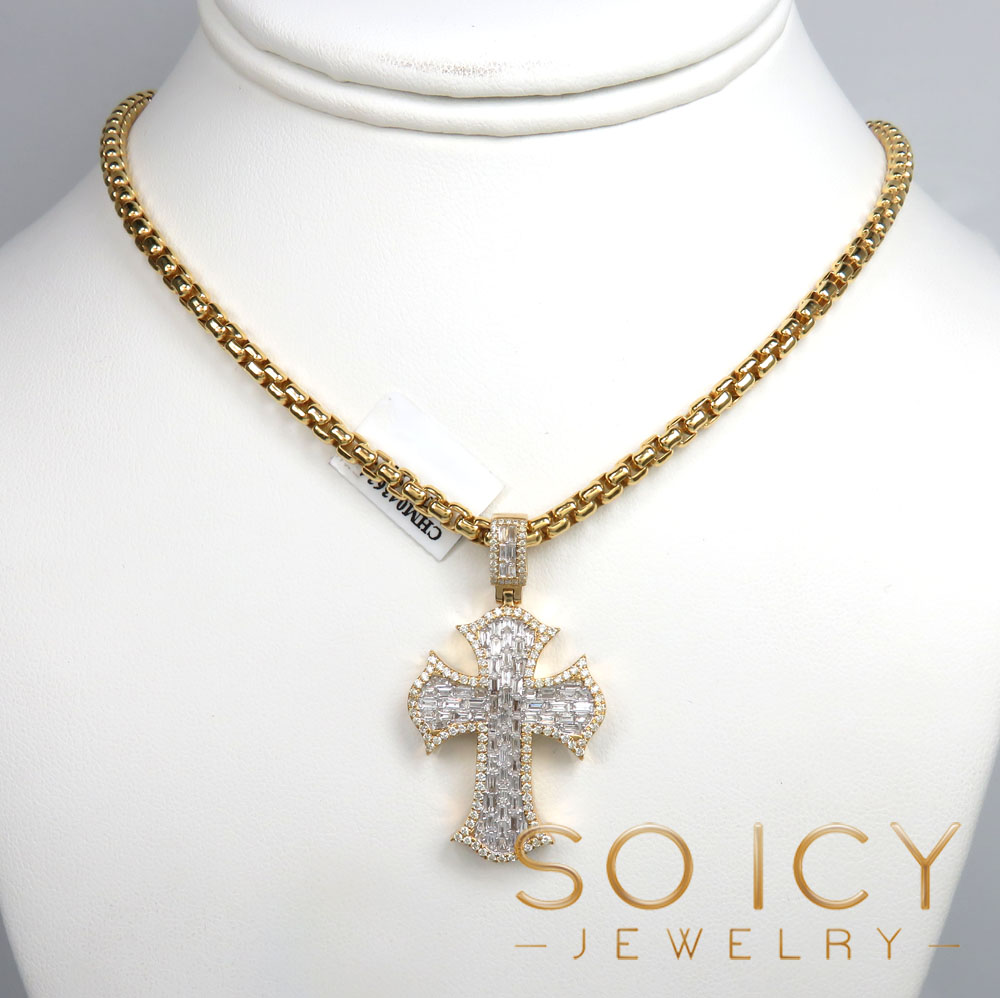14k gold round & baguette diamond fate cross 1.80ct 