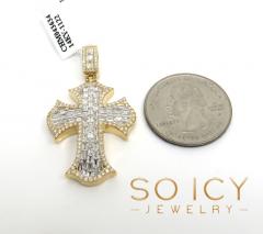14k gold round & baguette diamond fate cross 1.80ct 