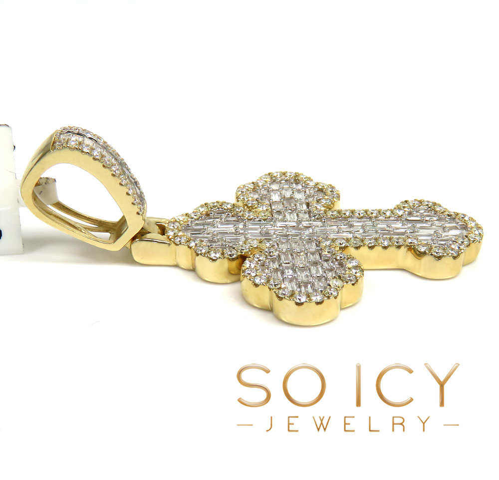 14k gold round & baguette diamond  cross 1.90ct 
