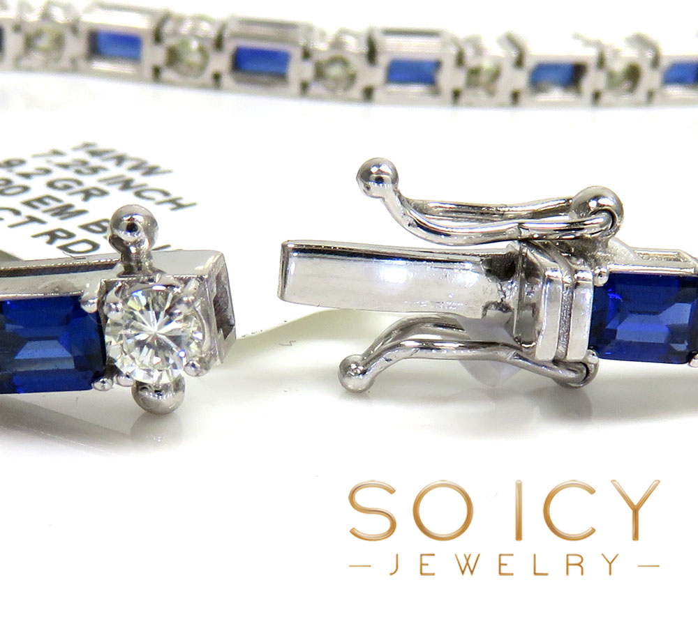 14k white gold round & emerald diamond sapphire bracelet 7.25