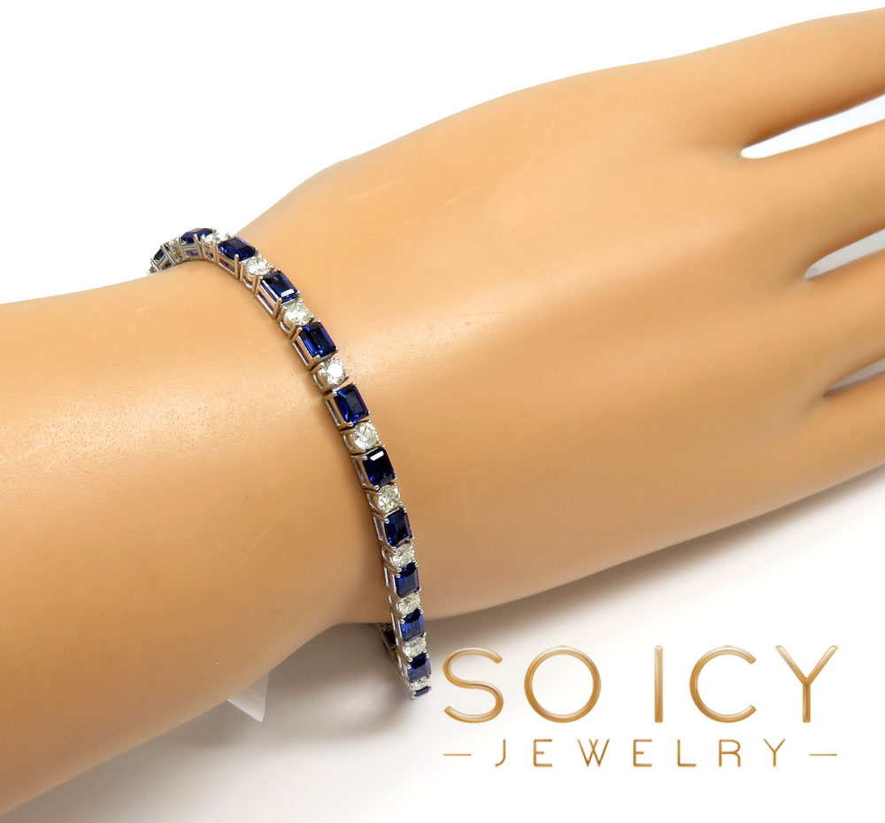 14k white gold round & emerald diamond sapphire bracelet 7.25