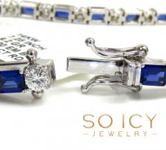 14k white gold round & emerald diamond sapphire bracelet 7.25