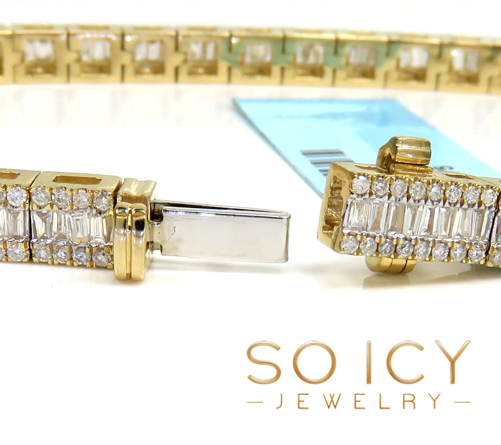 14k gold round & baguette diamond bracelet 7.50