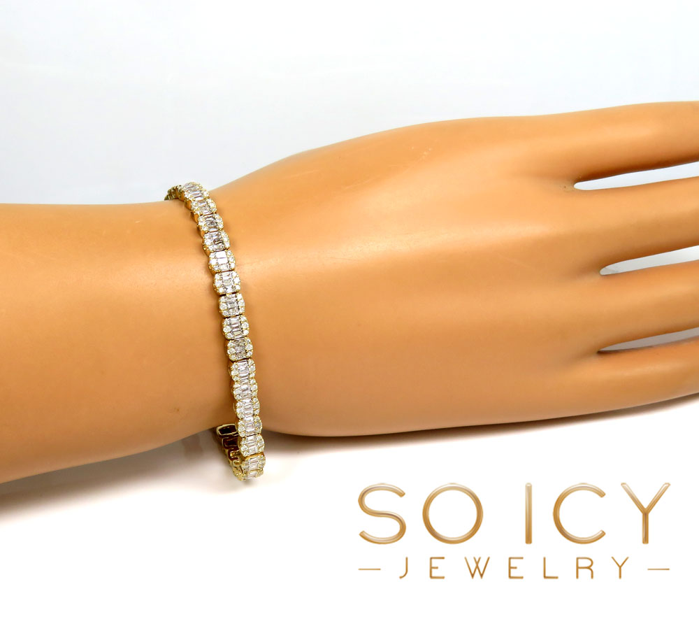 14k gold round & baguette diamond bracelet 7
