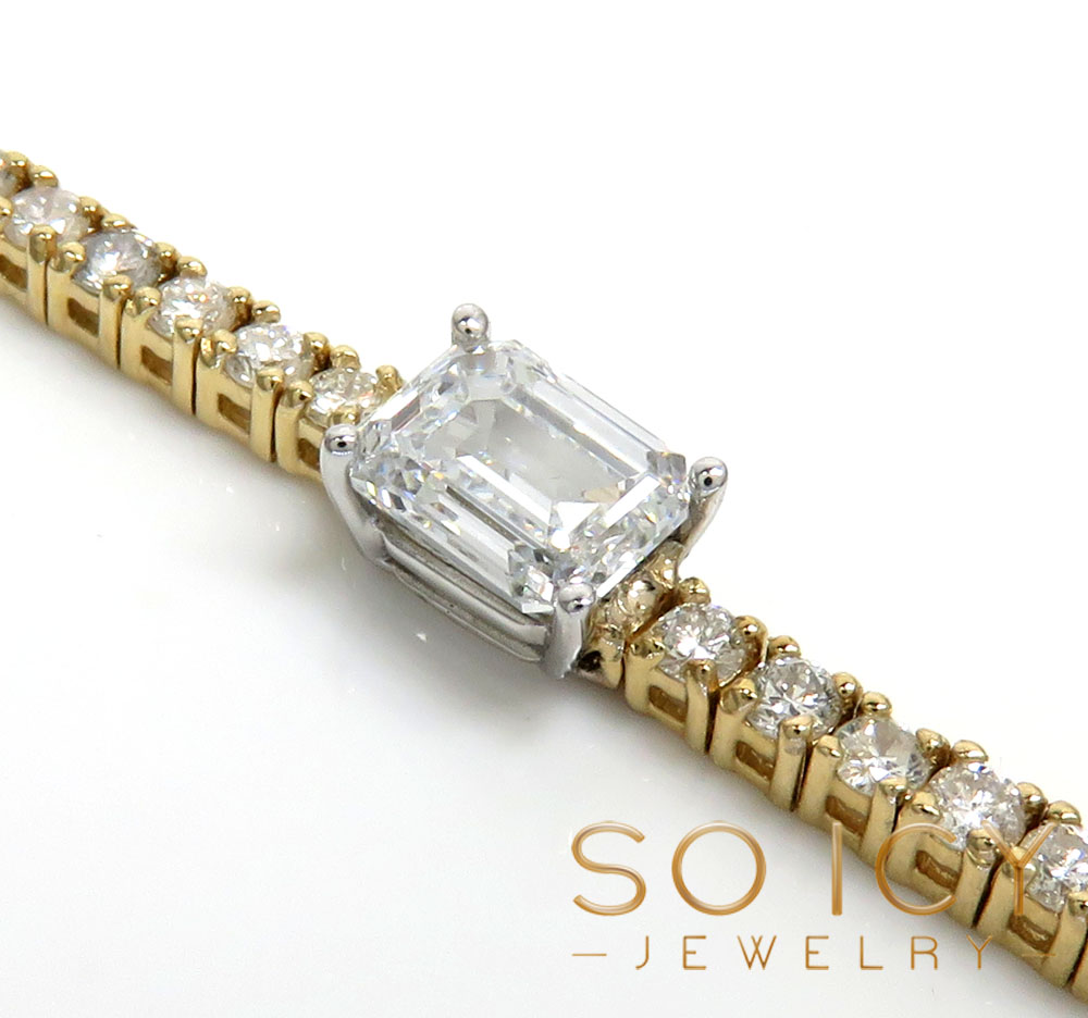 14k gold round 4 pointer diamond & emerald lab grown tennis bracelet 7.50