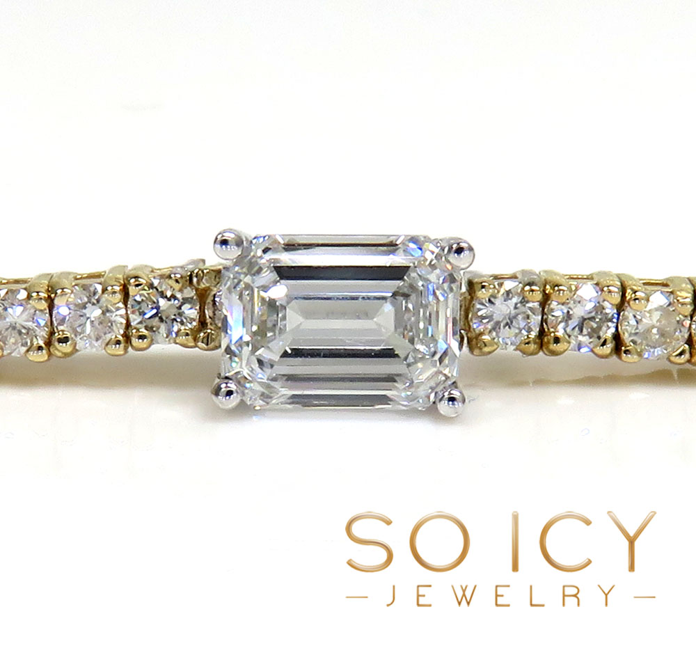 14k gold round 4 pointer diamond & emerald lab grown tennis bracelet 7.50