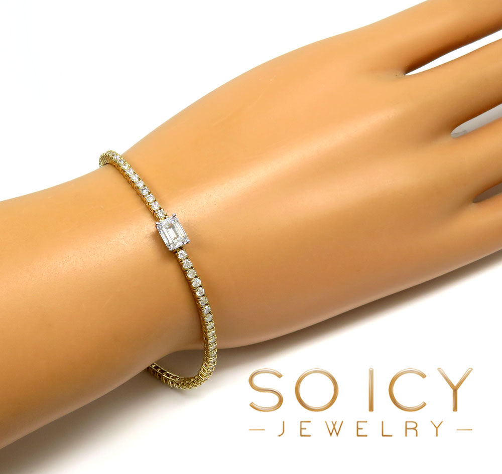 14k gold round 4 pointer diamond & emerald lab grown tennis bracelet 7.50