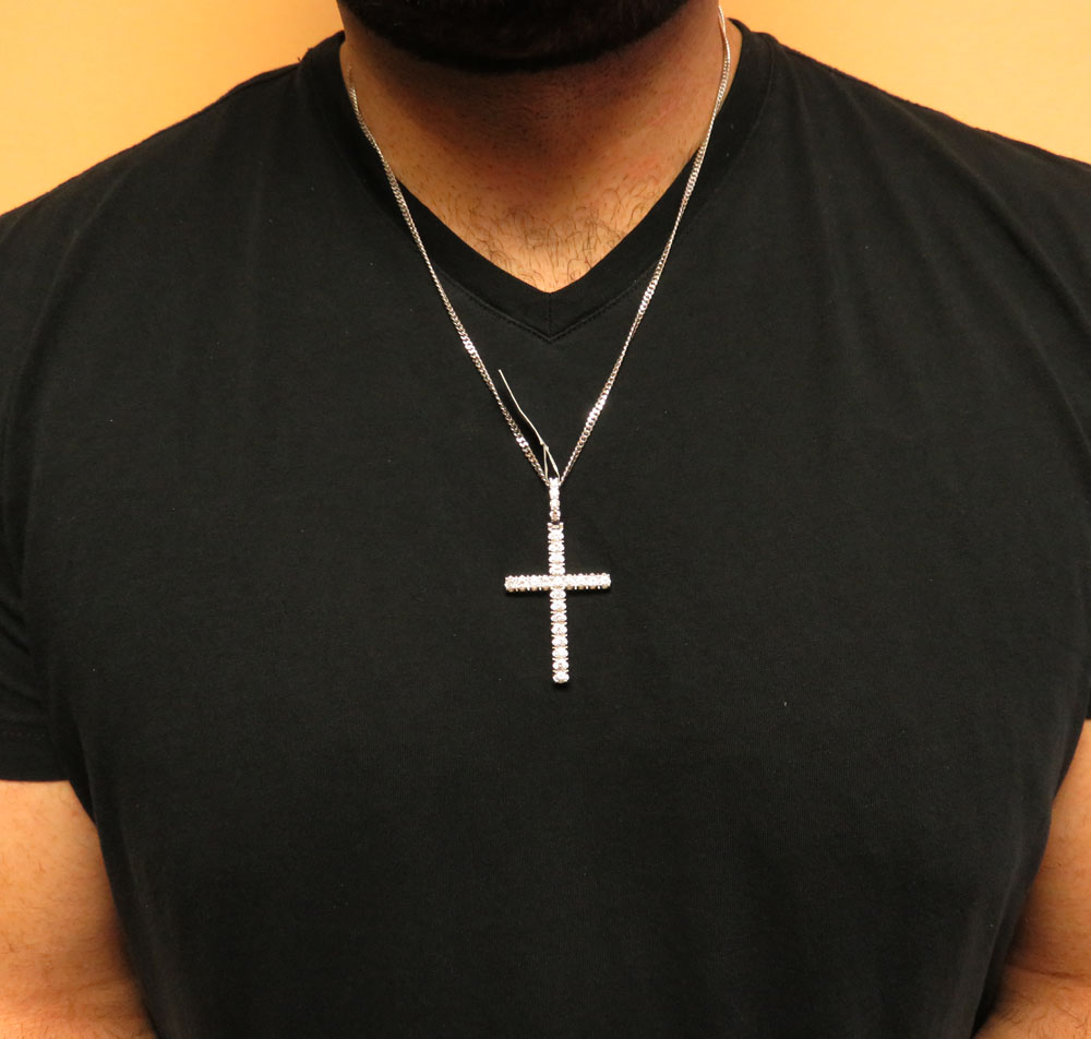 14k white gold large 15 pointer diamond prong cross 3.36ct - Image 6