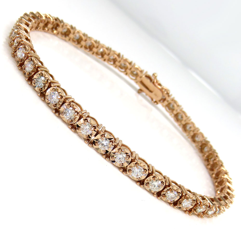 14k gold round 7 pointer lab diamond illusion tennis bracelet 4.40mm 3.50ct