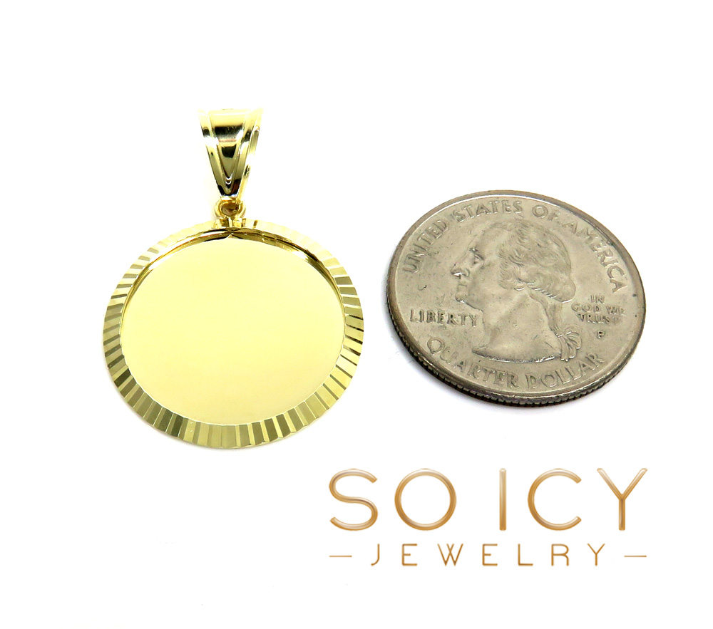 10k yellow gold fluted bezel small picture pendant  - Image 2
