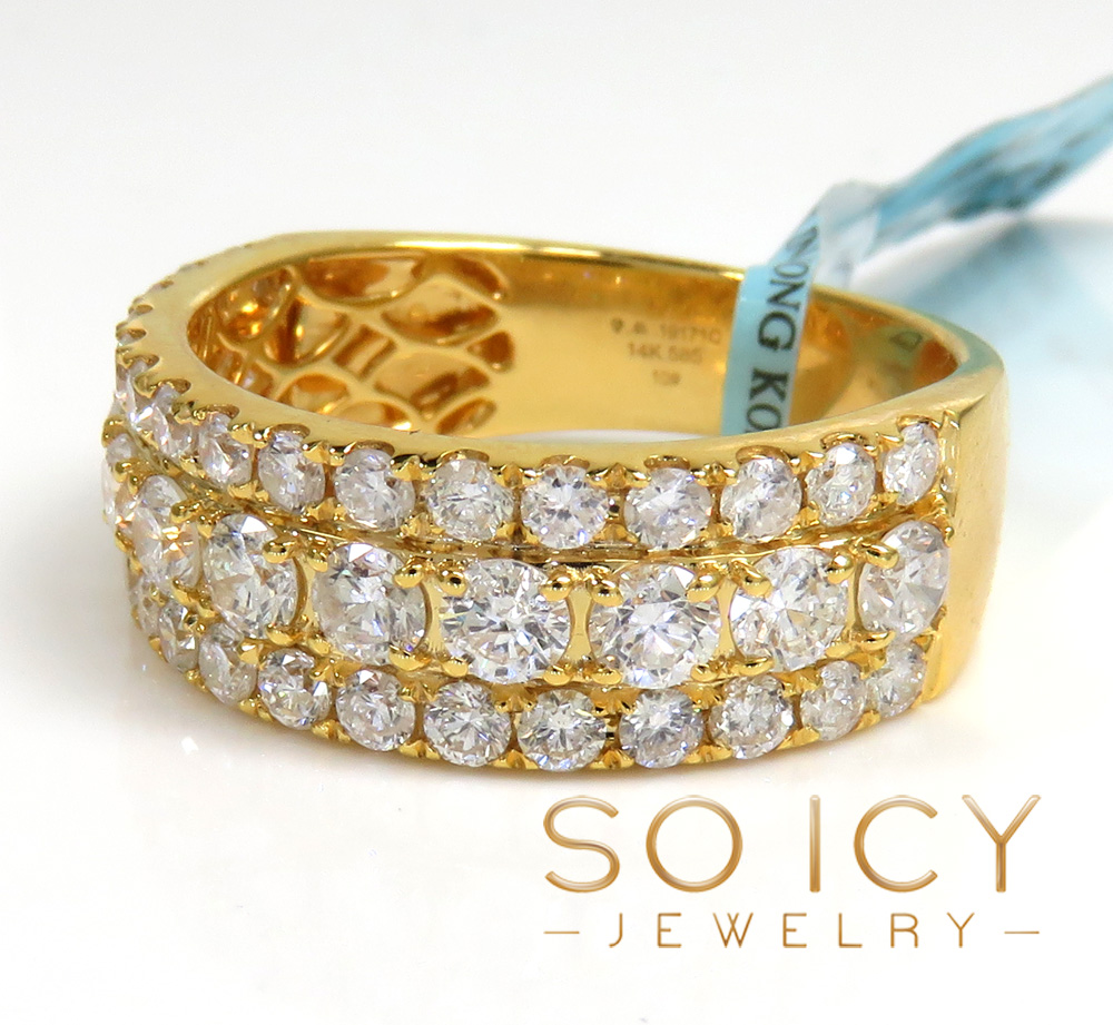 14k solid gold three row diamond 7.80mm half iced band 2.44ct