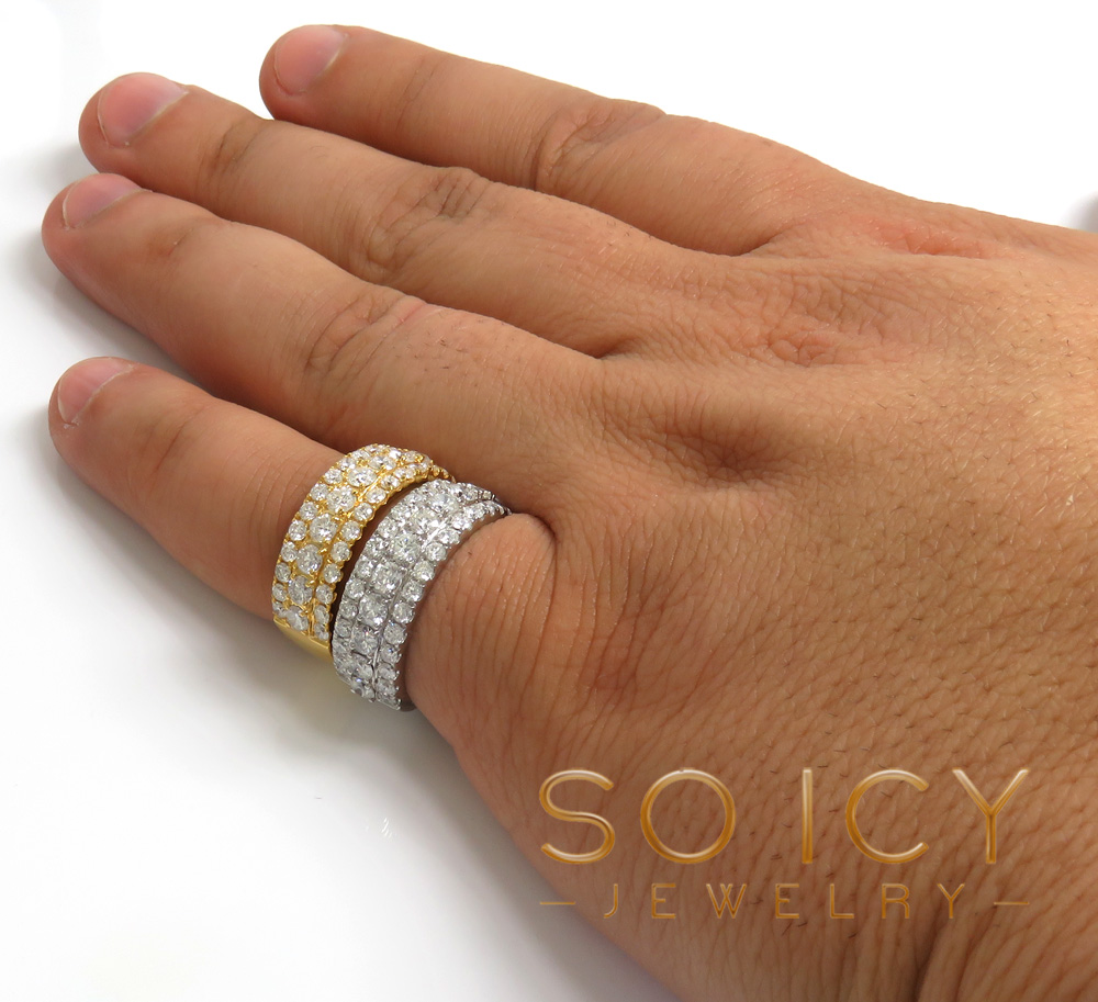 14k solid gold three row diamond 7.80mm half iced band 2.44ct