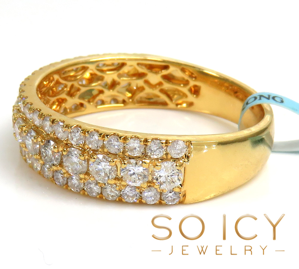 14k solid gold three row diamond 5.80mm half iced band 1.44ct
