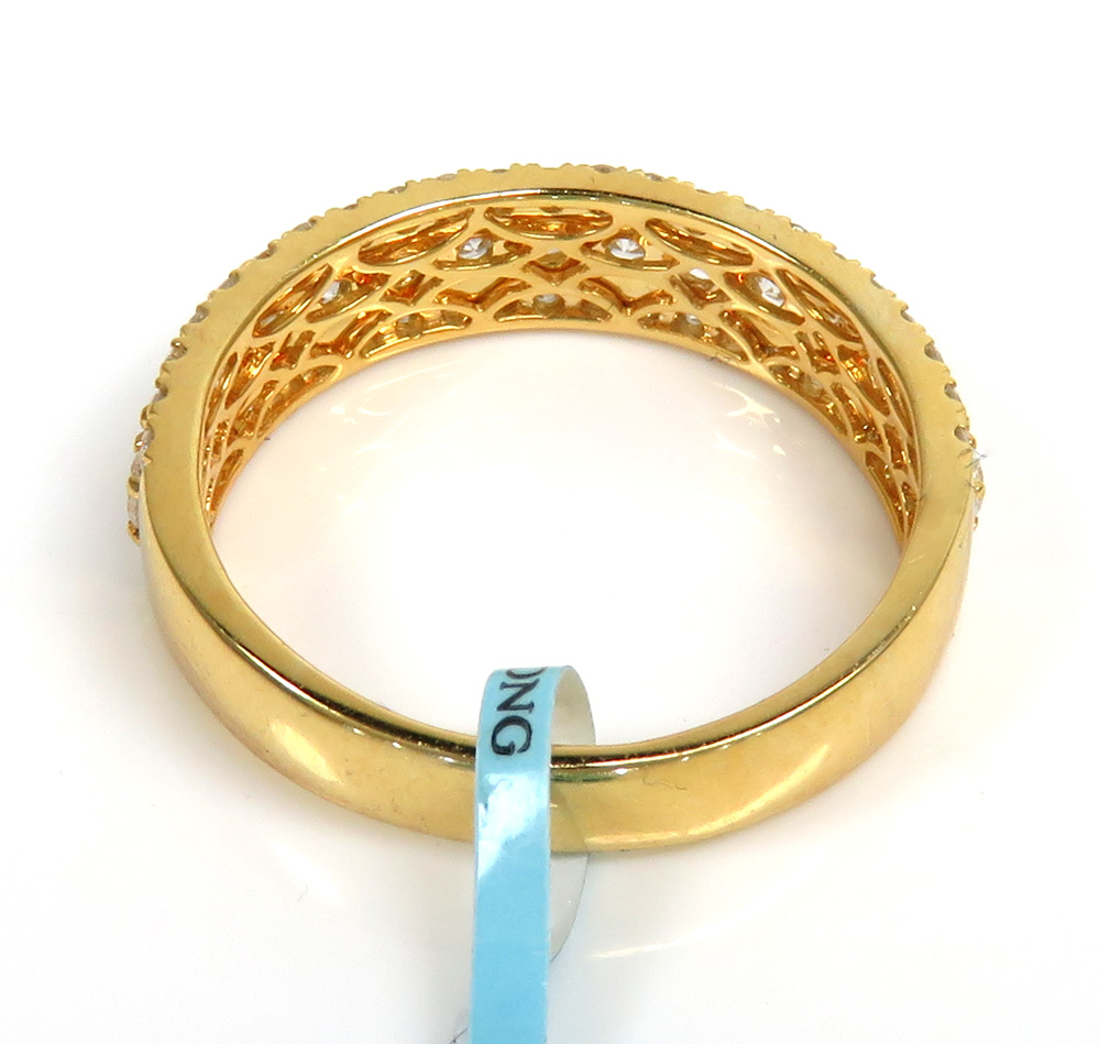 14k solid gold three row diamond 5.80mm half iced band 1.44ct