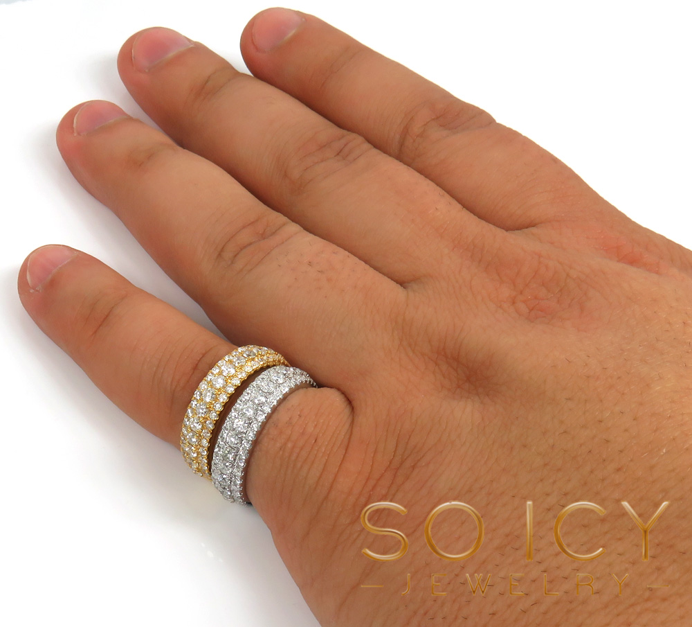 14k solid gold three row diamond 5.80mm half iced band 1.44ct